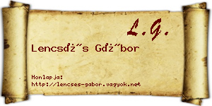 Lencsés Gábor névjegykártya